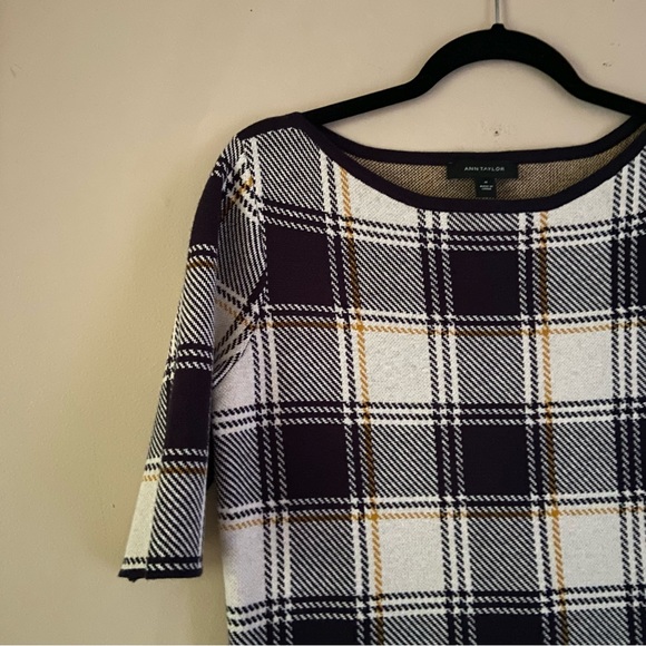 Ann Taylor• black yellow/orange fall plaid wool blend short sleeve top - Picture 8 of 13